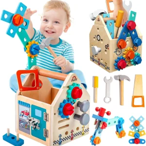 Children’s Wooden Toolbox Set – Pretend Play Workshop for Kids Ages 3-6