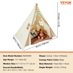 SucceBuy Kids Play Teepee Tent – Indoor & Outdoor Play Space for Ages 3-6