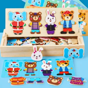 Wooden Dress Up Puzzles Travel Set – Creative & Educational Toy for Kids Ages 3-6