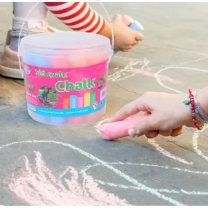 Washable Jumbo Sidewalk Chalk for Kids – 10 Dust-Free Colors in Storage Barrel