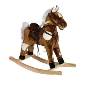 Kids Plush Rocking Horse – Soft & Sturdy Ride-On Toy with Wooden Base